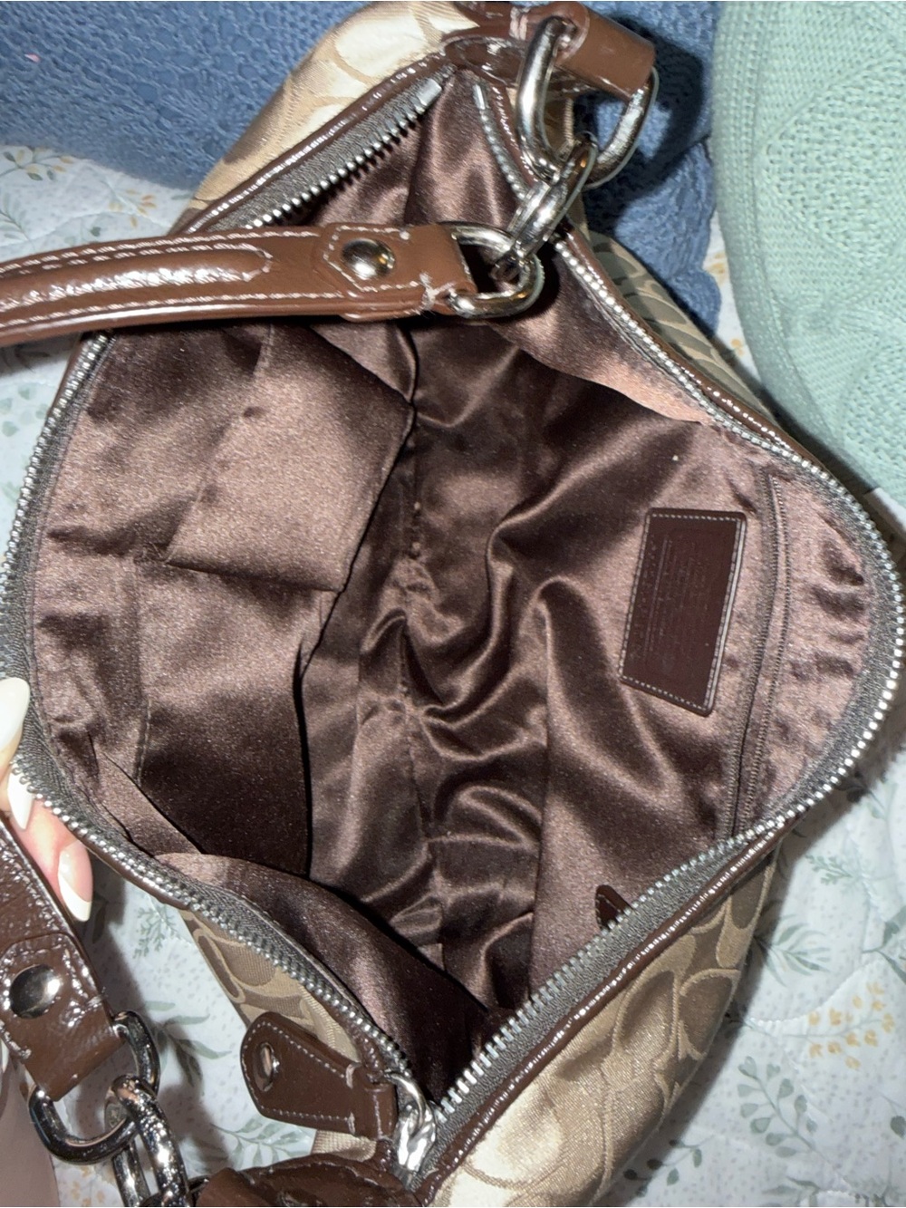 Coach Tan Signature Canvas Shoulder Bag with Dark Brown Leather Trim - Picture 5 of 8